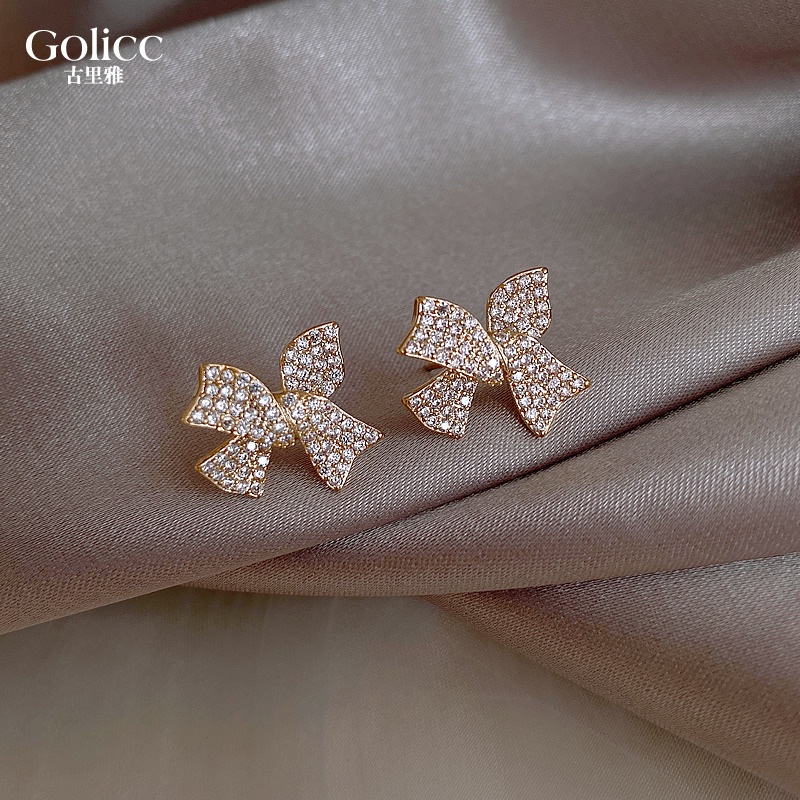 Bông tai hình nơ đính đá lấp lánh thời trang Hàn Quốc mới 2021 dành cho nữ