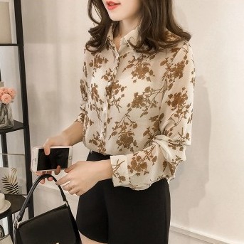 Áo sơ mi chất liệu voan tay dài họa tiết hoa thời trang | BigBuy360 - bigbuy360.vn
