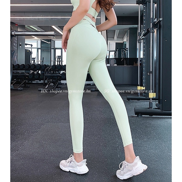 Quần tập gym yoga nữ thun lạnh dáng legging thể thao mịn mát lưng cao chéo co giãn GYMSTORE 211