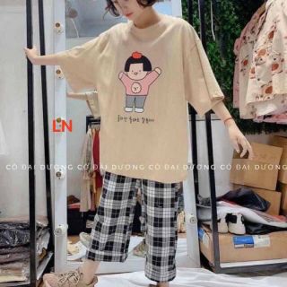 Sét áo cô gái chữ Hàn + quần kẻ đen trắng