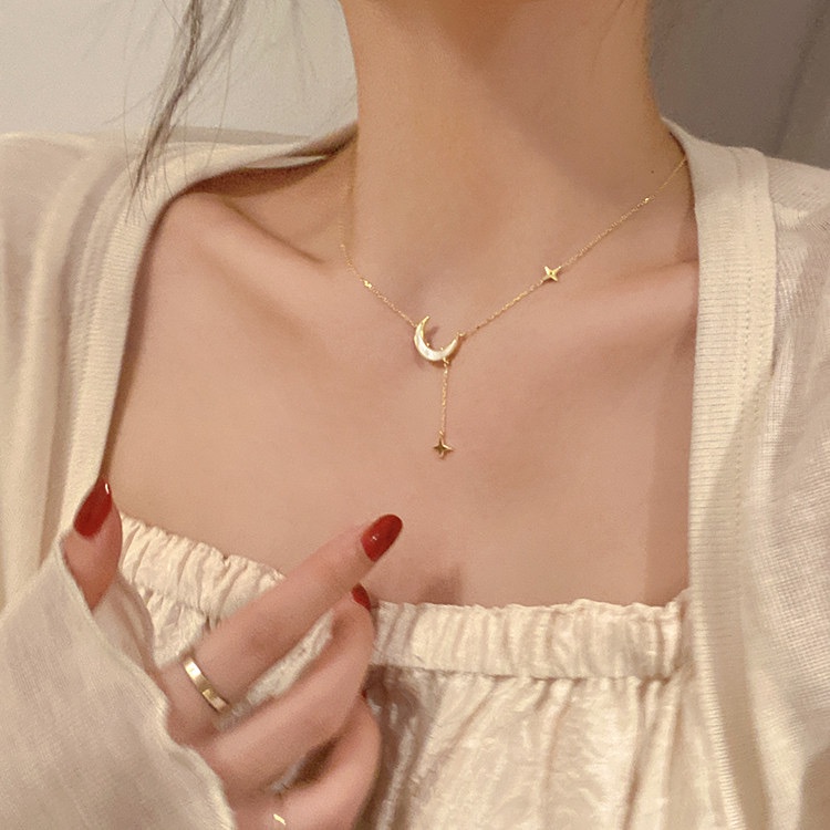 Vòng cổ bạc 925 mặt hình mặt trăng / ngôi sao sang trọng thời trang