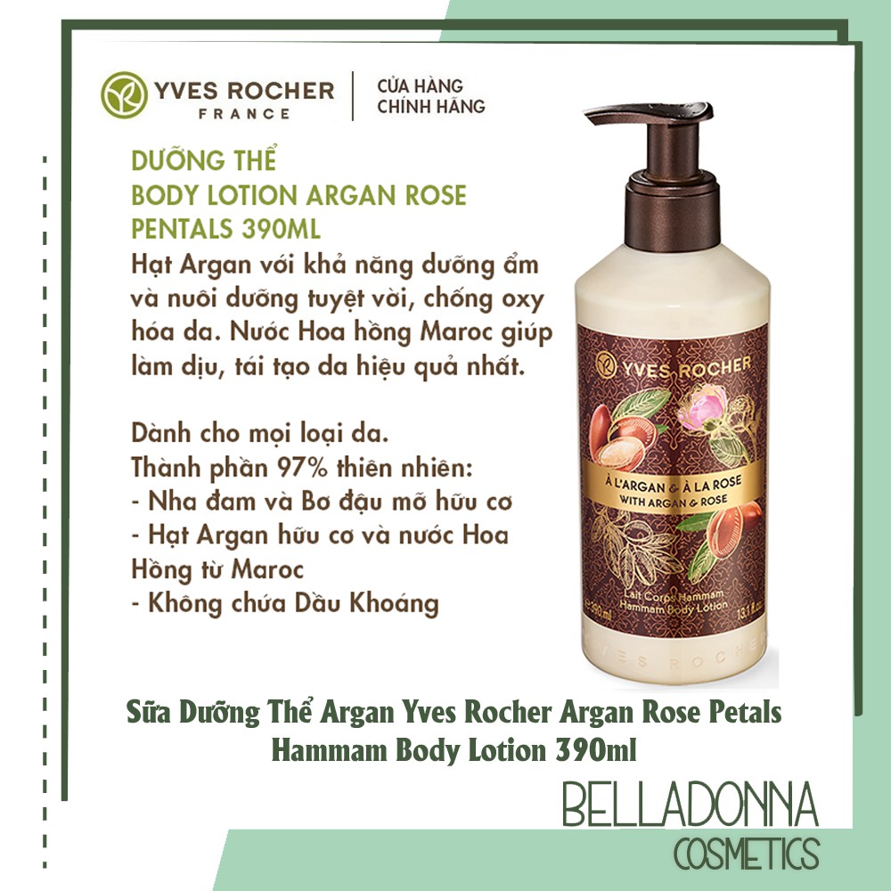 Sữa Dưỡng Thể Hương Hoa Hồng + Tinh Dầu Argan Yves Rocher Argan Rose Petals Hammam Body Lotion 390ml