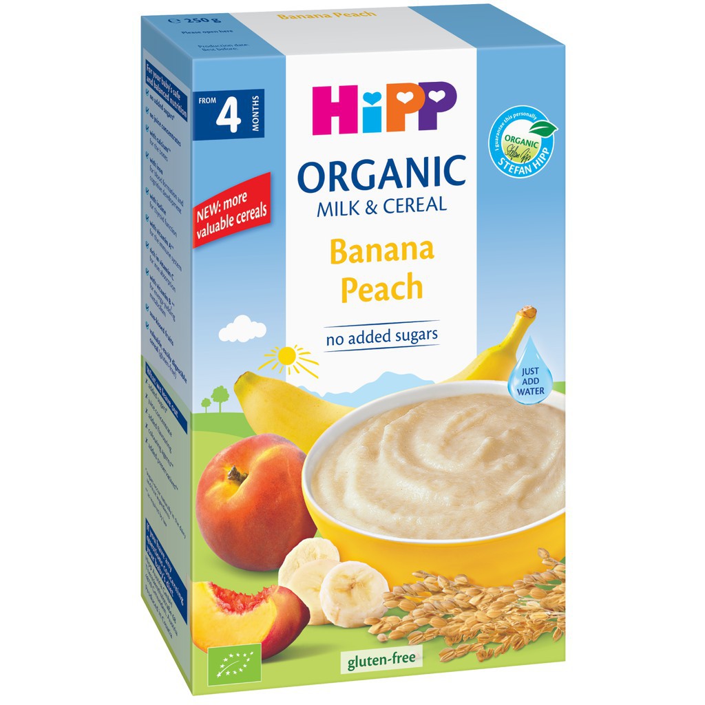 Bột ăn dặm HiPP 250g dinh dưỡng sữa chuối đào