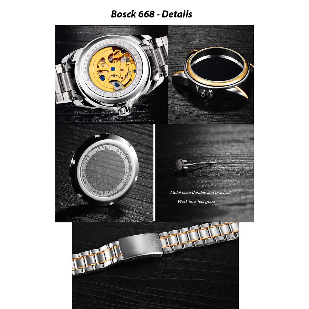 Đồng hồ nam máy cơ Bosck Automatic dây kim loại - Nhiều màu