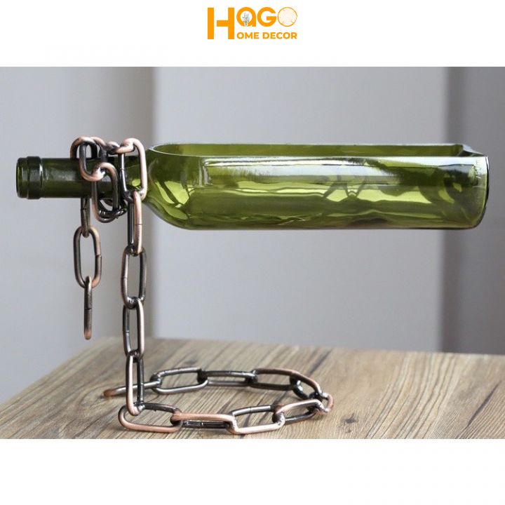 Bình hoa, lọ hoa thủy tinh hình chai kèm dây xích, lọ hoa bay trang trí, decor độc đáo