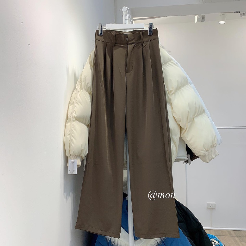 2101192 Quần vải ống rộng dáng suông dài cho nữ phong cách ulzzang basic chất vải trượt mềm mướt