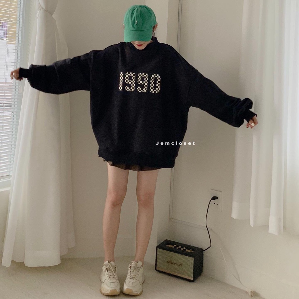 Áo hoodie nỉ dài tay nam nữ form rộng trơn basic 1990 Áo sweater nữ ulzzang  Freeship  Sale