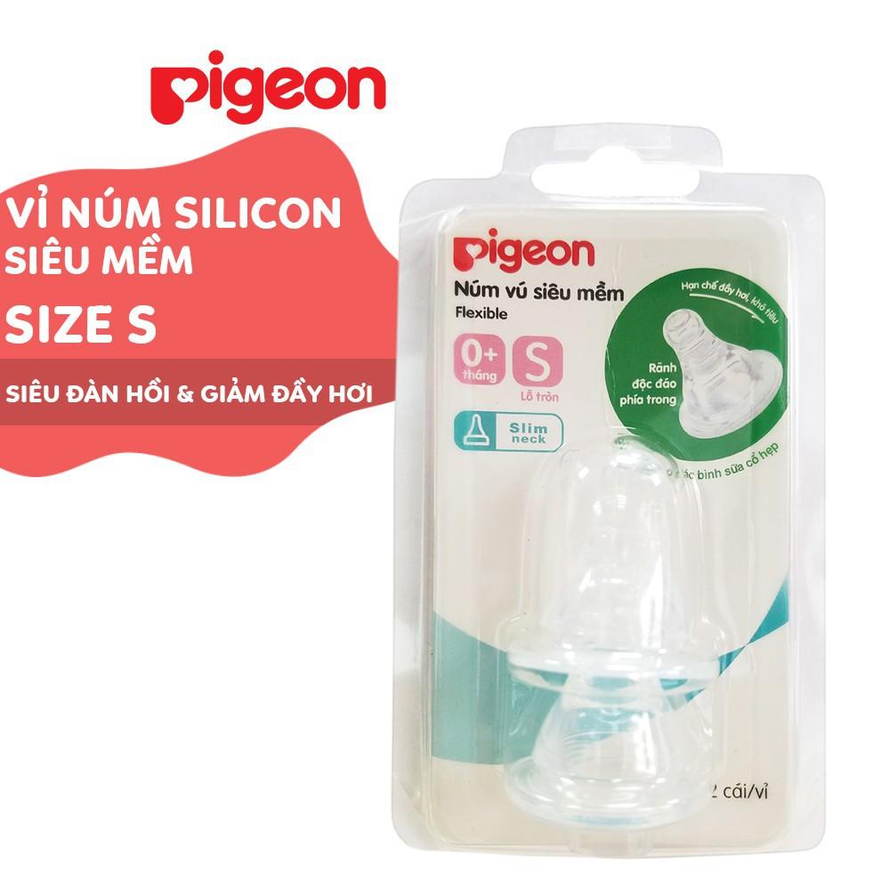 Núm vú Pigeon cổ hẹp silicone siêu mềm Size S M L Y