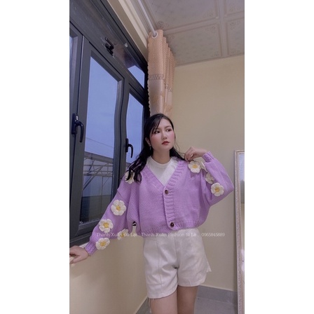 Hình thật- Áo Len Móc Dâu - Móc Hoa Dày Dặn