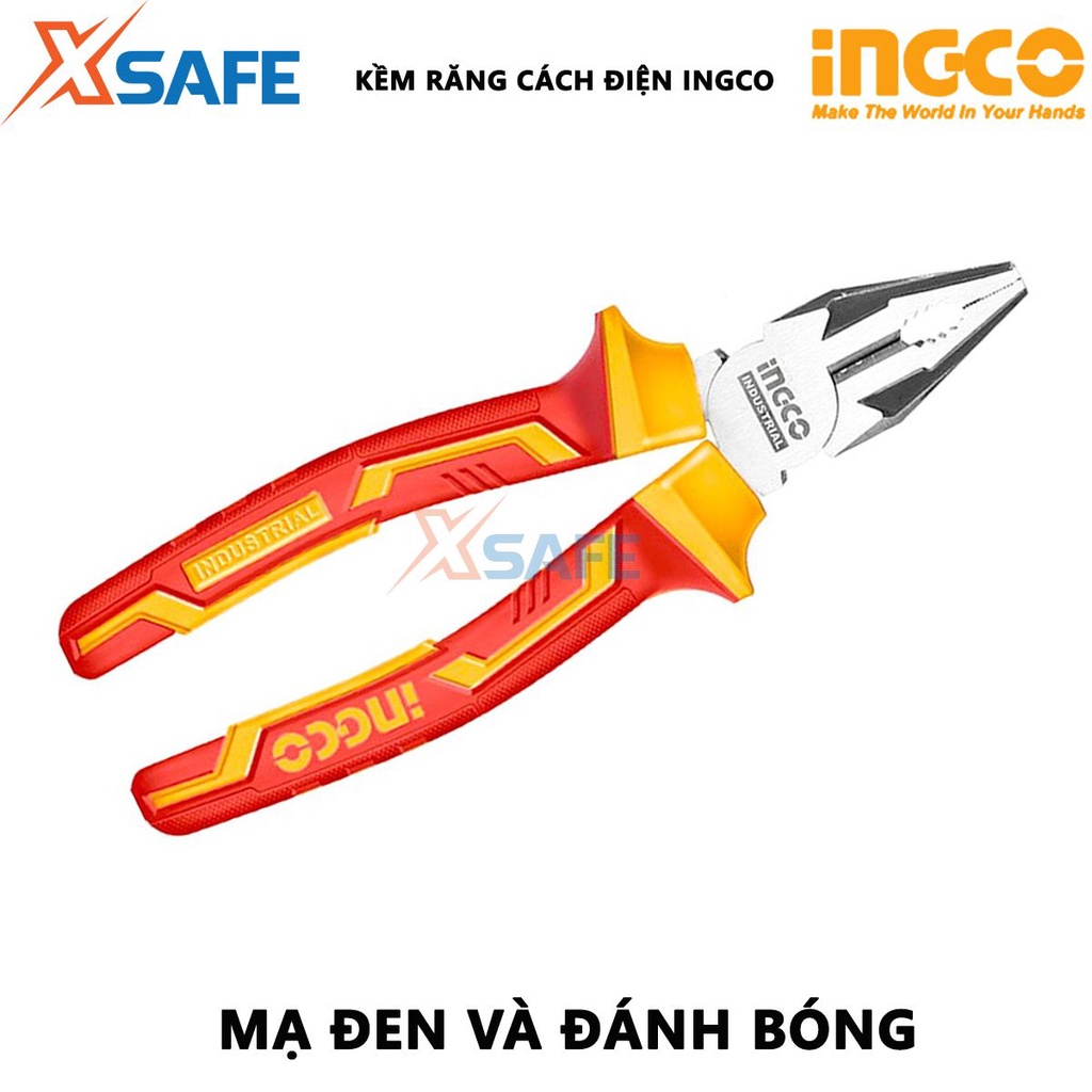 Kìm răng cách điện INGCO 3 kích thước 6&quot;/7&quot;/8&quot; Kìm cách điện đầu kềm được mạ đen và đánh bóng, tay cầm cách điện 1000V