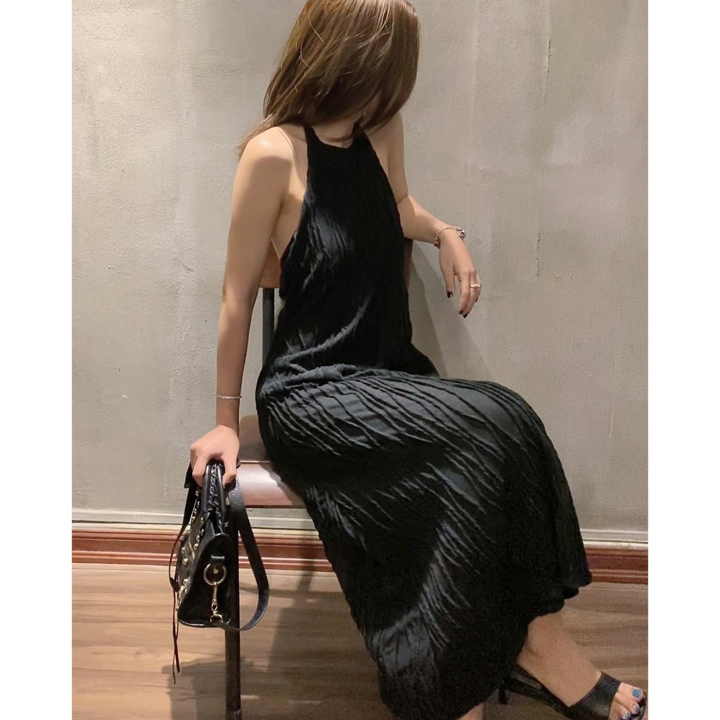 WHITELAZZ | Đầm yếm dáng suông màu đen - Lana Halter-neck Dress