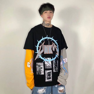 [Free Shipping] Áo Thu Đông in hình pha ống tay, áo thun dài tay phá cách, áo thu đông pha ống tay, kèm ảnh thật.
