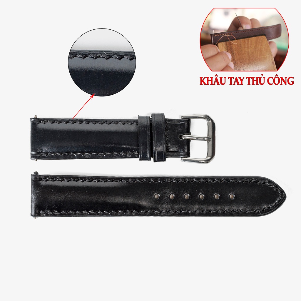 Dây đồng hồ nam da bò-khâu tay thủ công D101 size 18mm, 20mm, 22mm, 24mm - Bụi Leather
