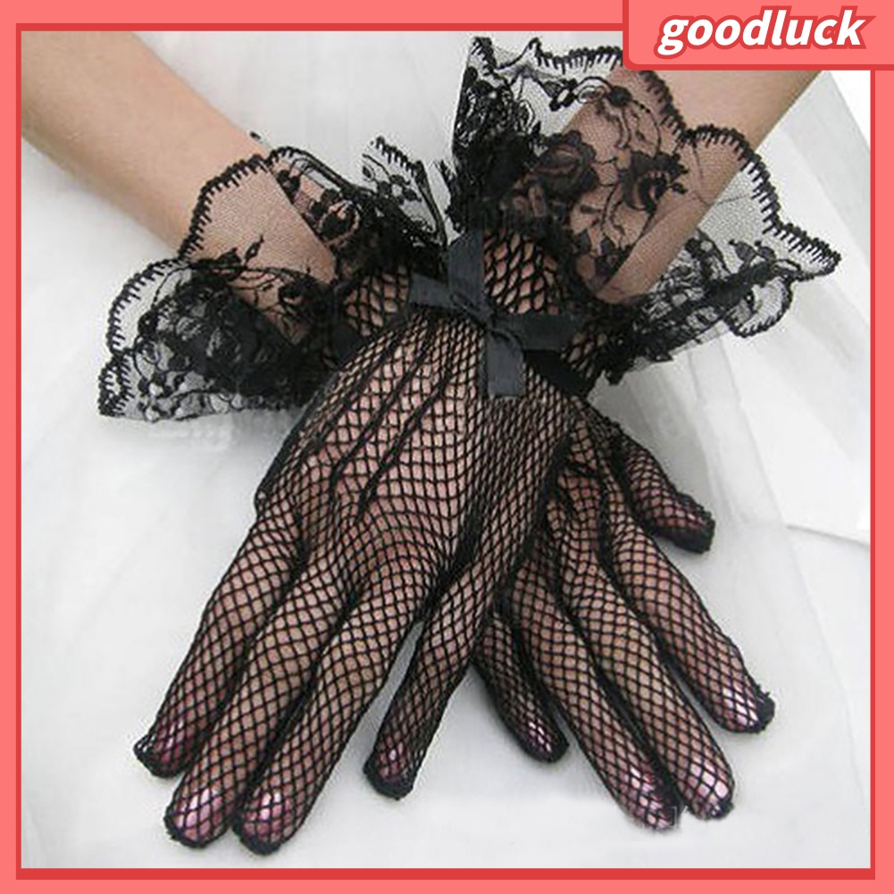 Găng tay cô dâu dạng lưới phối nơ xinh xắn