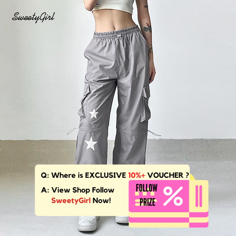 Quần Dài Thể Thao Dáng Rộng Phối Túi In Hình Ngôi Sao Màu Tương Phản Thời Trang 2022 Cho Nữ