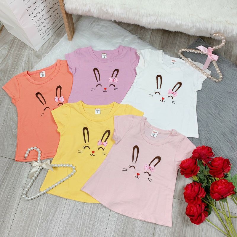 ÁO COTTON THÊU HÌNH NGHỘ NGHĨNH CHO BÉ GÁI SZ 8-18 KG.