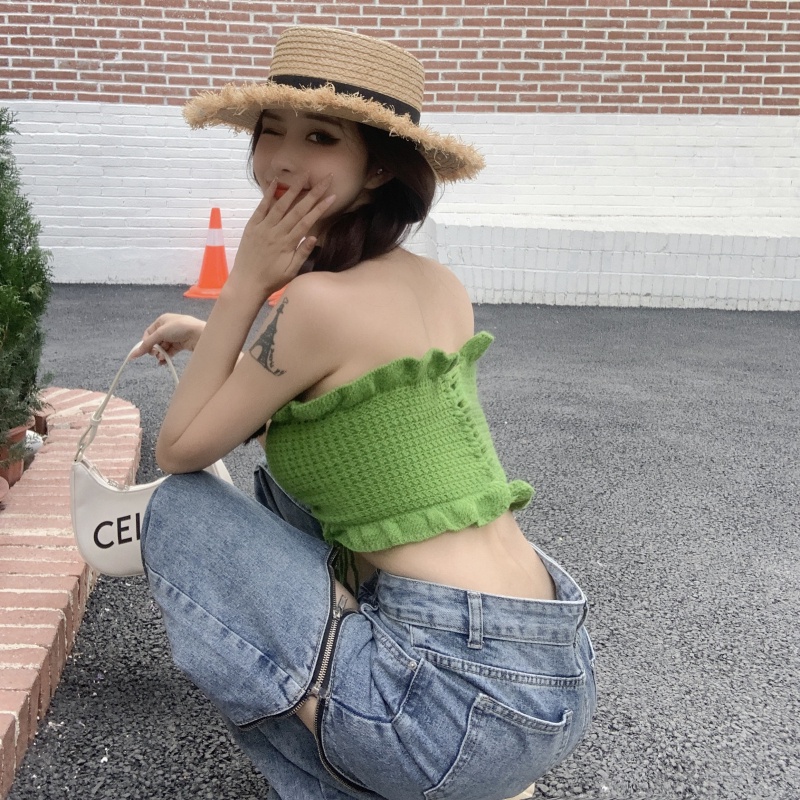 Kumikumi HUANG YOYO Áo Lửng Hở Rốn Phong Cách Hàn Quốc Thời Trang Cho Nữ quây áo dây croptop áo không