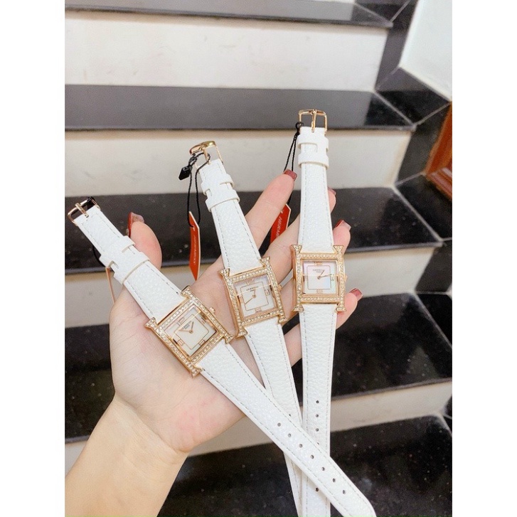 Đồng hồ nữ HERMES dây da mặt vuông đính đá cao cấp