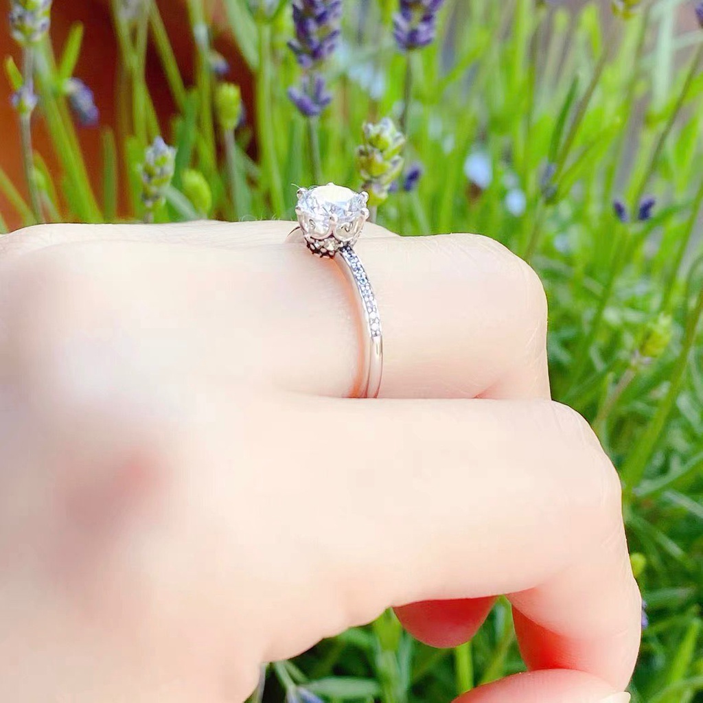 Nhẫn Đính Hôn Bạc 925 Hình Vương Miện Đính Đá Pandora