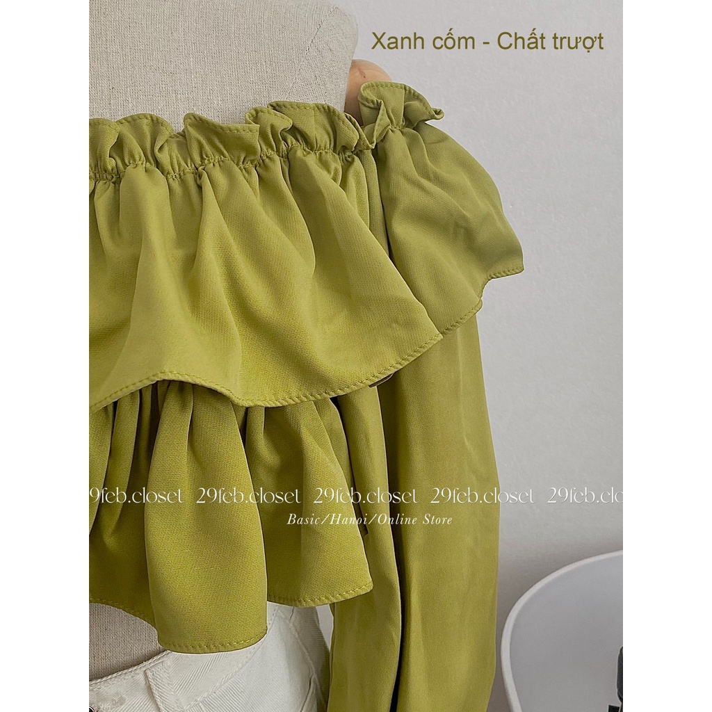[Ảnh thật/Video] Áo trễ vai croptop bèo 2 tầng chất đũi - 29feb.closet - A65