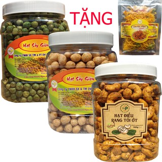 Combo 3 Hũ: 500g Hạt Điều Tỏi Ớt-500g Đậu Phộng Cốt Dừa-500G Đậu Hà Lan Sấy TẶNG 1 Bịch Khô Gà