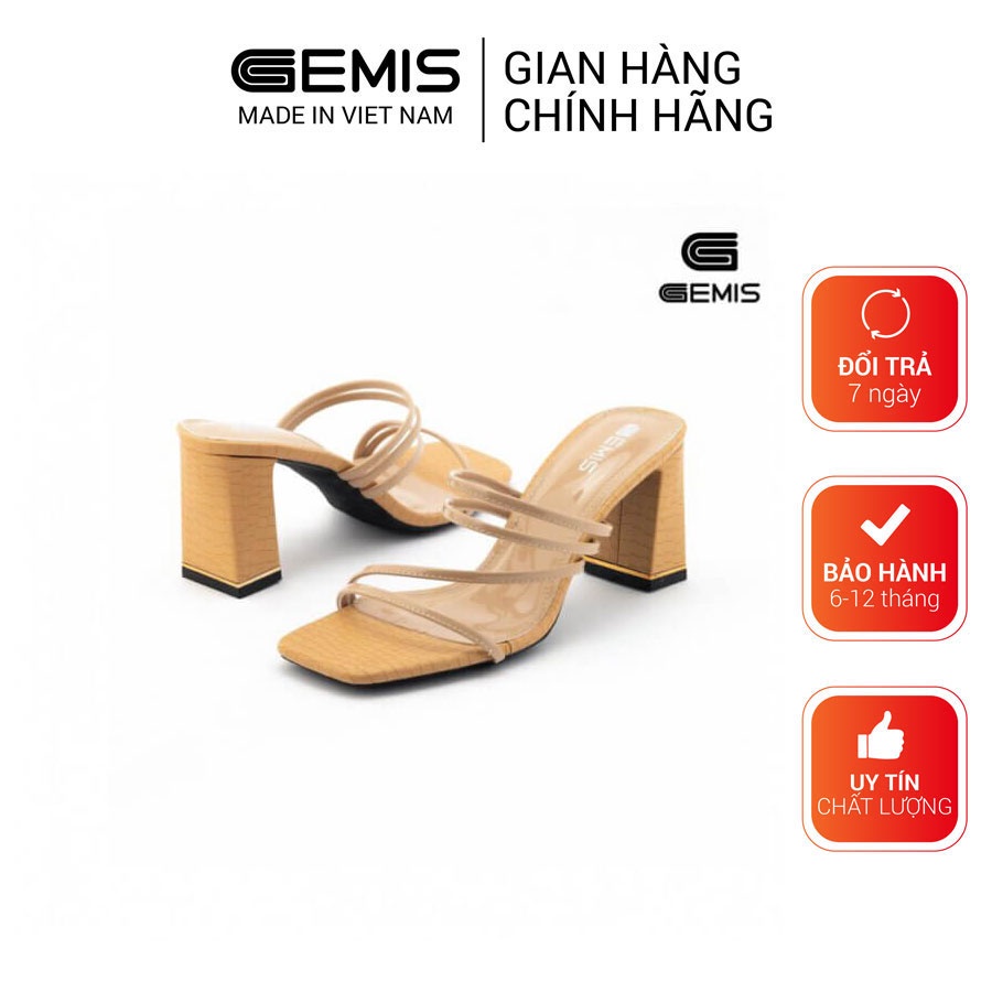 Guốc dây da tổng hợp mũi vuông 7cm GEMIS - Kem /Đen