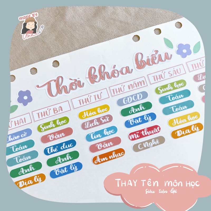 Sticker THỜI KHOÁ BIỂU thay tên môn học - MADE BY AHN thiết kế
