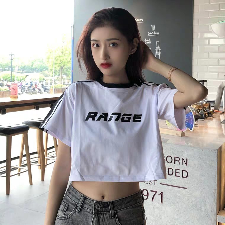 ÁO THUN CROPTOP RANGE SỌC KẺ ULZZANG ĐEN TRẮNG ĐỎ