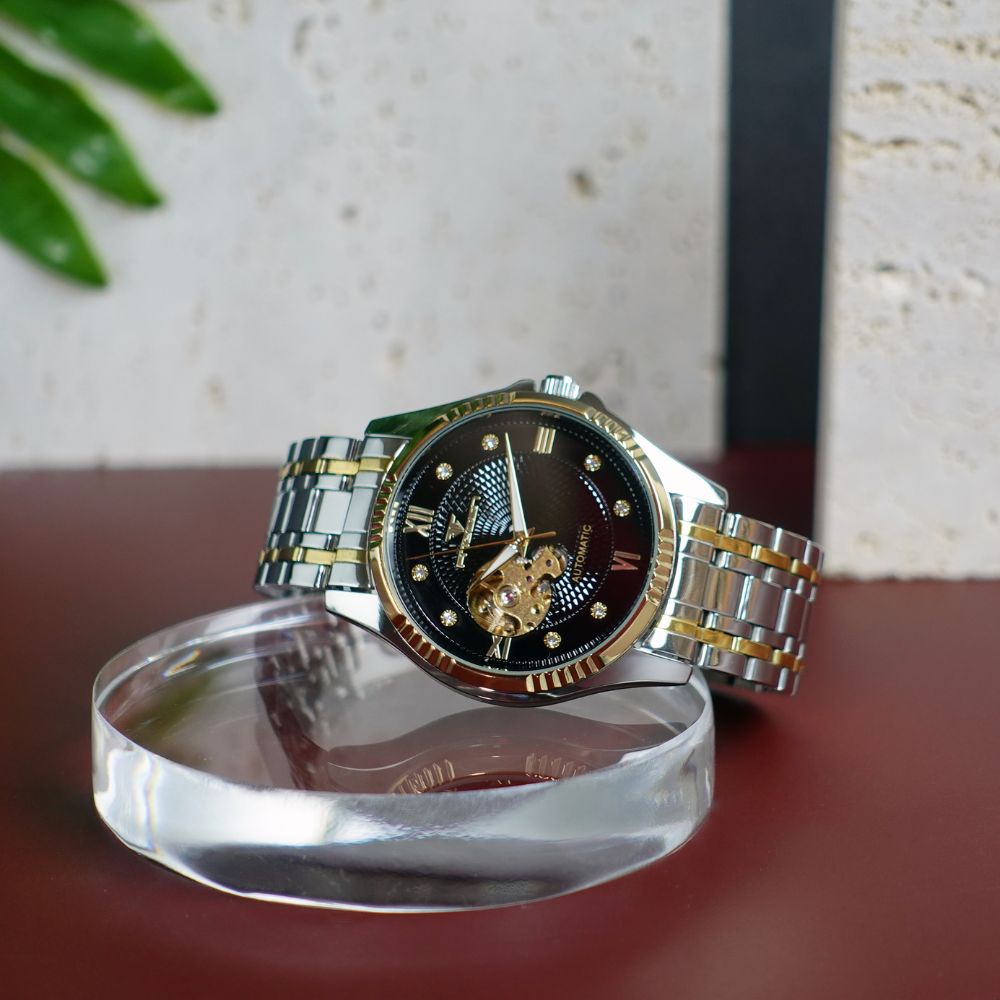 Đồng hồ cơ nam automatic FNGEEN lộ tim cơ dây kim loại chống nước chống xước bảo hành 24 tháng