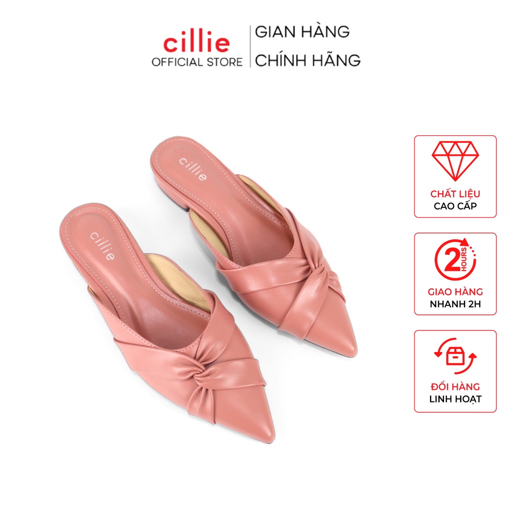 Dép sục nữ đế bệt mũi nhọn thanh lịch phối nơ xoắn độc lạ Cillie 1088