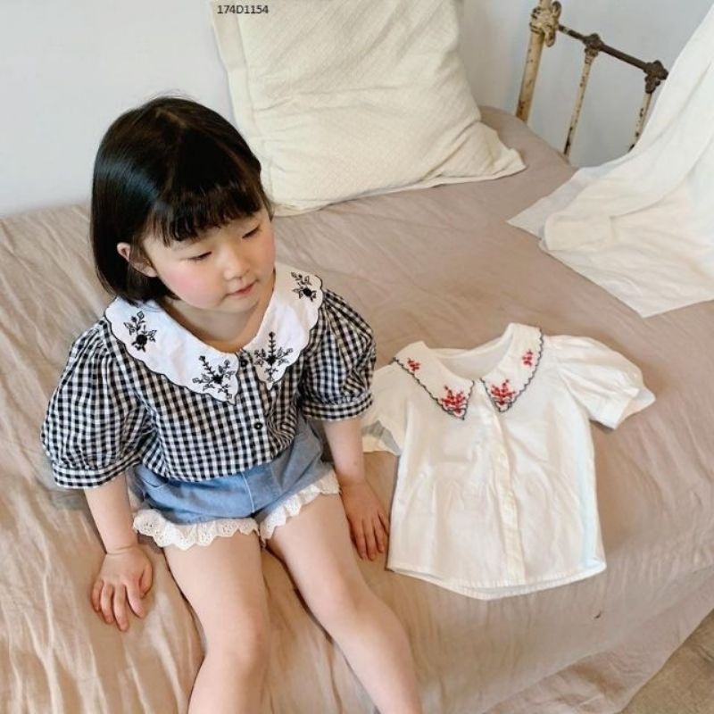 Áo sơ mi cổ thêu hoa tinh tế cho bé 2-7 tuổi, hàng Quảng Châu siêu đẹp