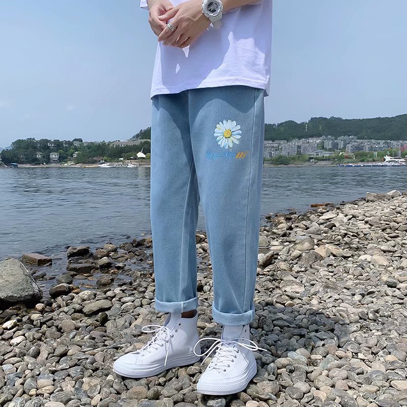 Men's Wide-Length Jeans With Chrysanthemum Print Fashion Personality | BigBuy360 - bigbuy360.vn