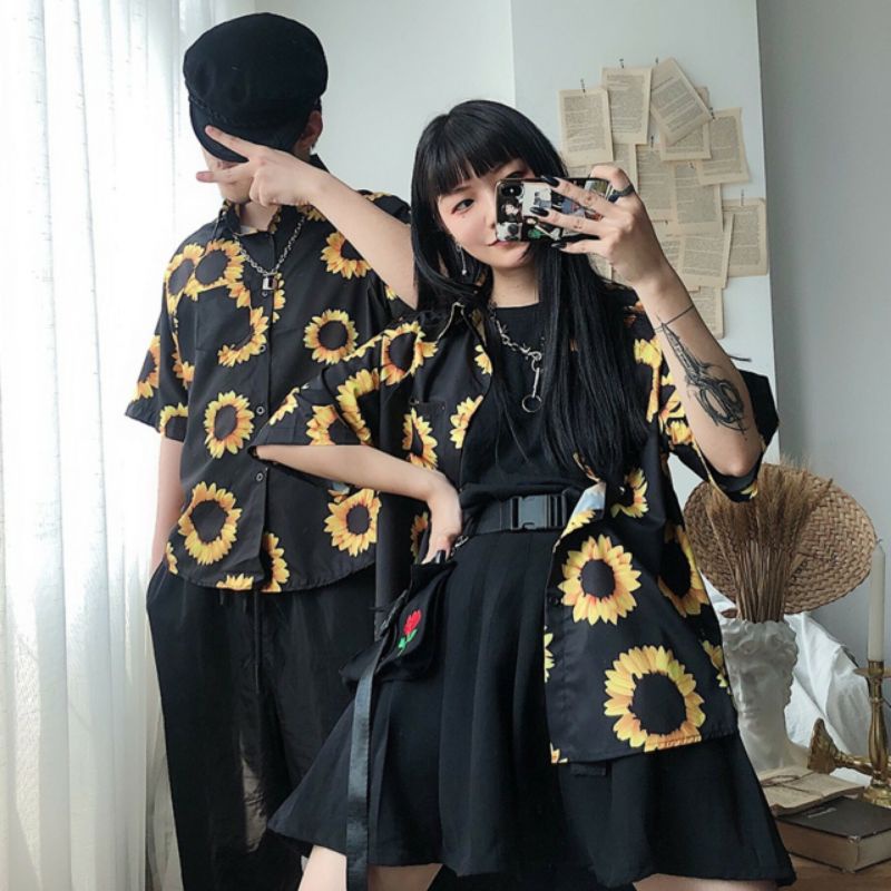 Áo Sơ Mi Tay Ngắn Unisex Cổ Bẻ Phong Cách Hàn Quốc Freesize