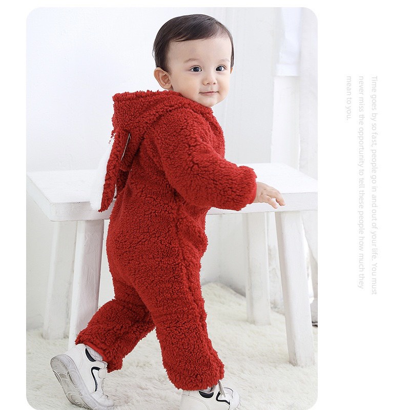 Body tai thỏ khóa kéo dài tay nỉ bông ấm cho bé trai bé gái Hàng Quảng Châu xuất Mỹ