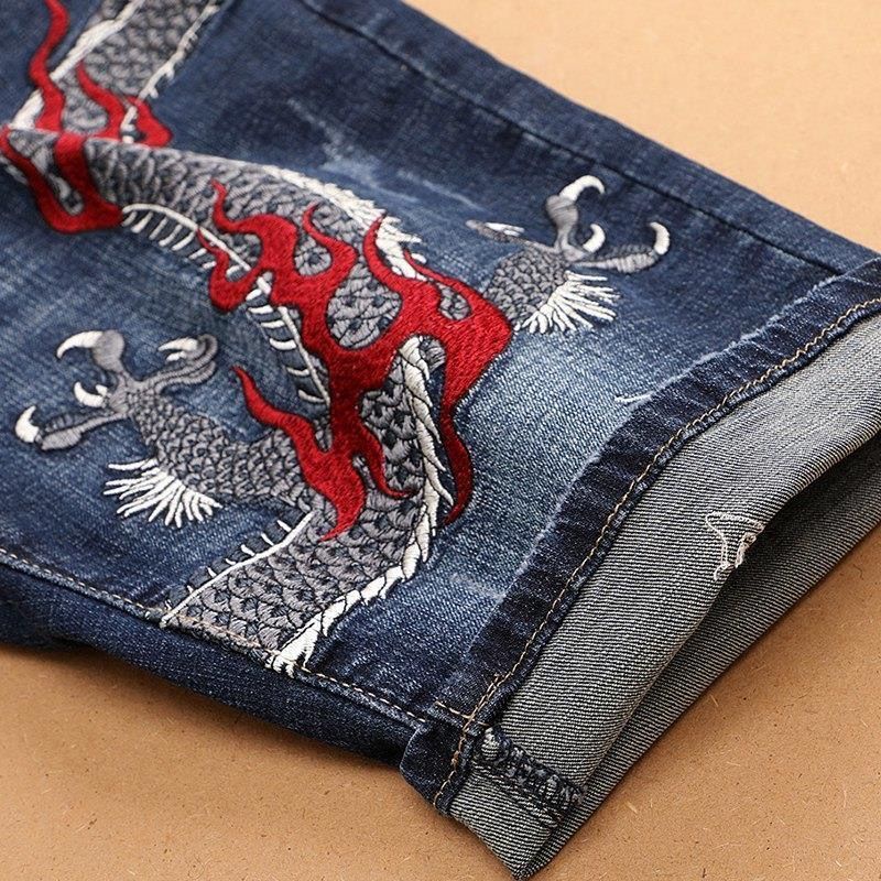 Quần Short Jean Dáng Ôm Thiết Kế Rách Thêu Họa Tiết Thời Trang Cá Tính Cho Nam