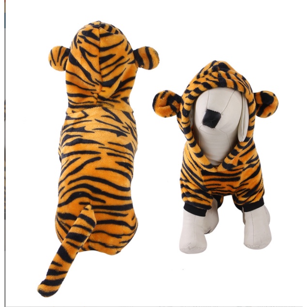 Trang Phục Hóa Trang Vải Nhung Hình Hổ Giữ Ấm Mùa Đông Cho Chó Mèo XS-XXL