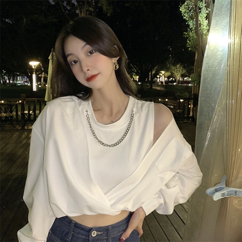 Set áo sơ mi tay dài phối chain cổ có thể tháo rời