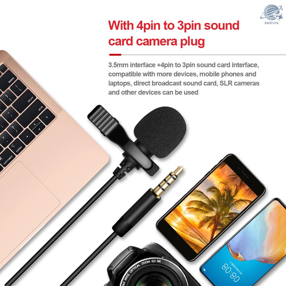 BF 3.5mm Recording Microphone Lapel Clip-on Mic for IOS Android/Windows Cellphones Clip Podcast Noiseless Microphone for Bloggers with 3.0m Wire