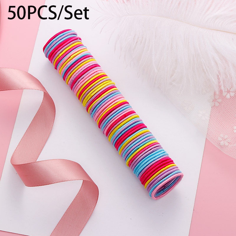 Set 50 Dây Buộc Tóc Co Giãn Nhiều Màu Sắc Cho Bé Gái