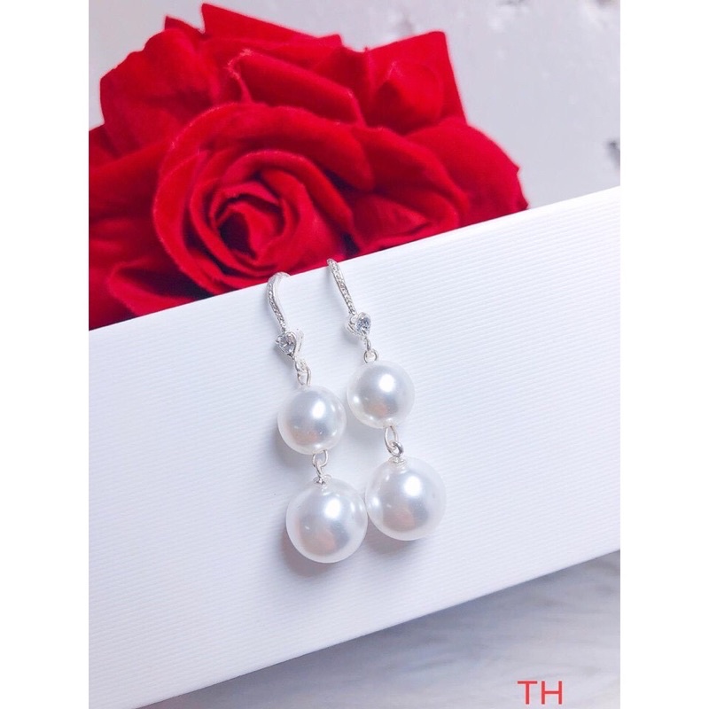 Bông tai bạc nữ gắn hạt trai nhiều tầng sang chảnh - Kho sỉ bạc Nhất Linh