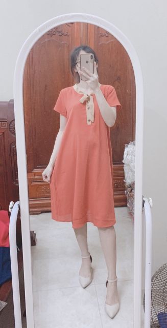 Váy bầu lụa chun nơ cổ
