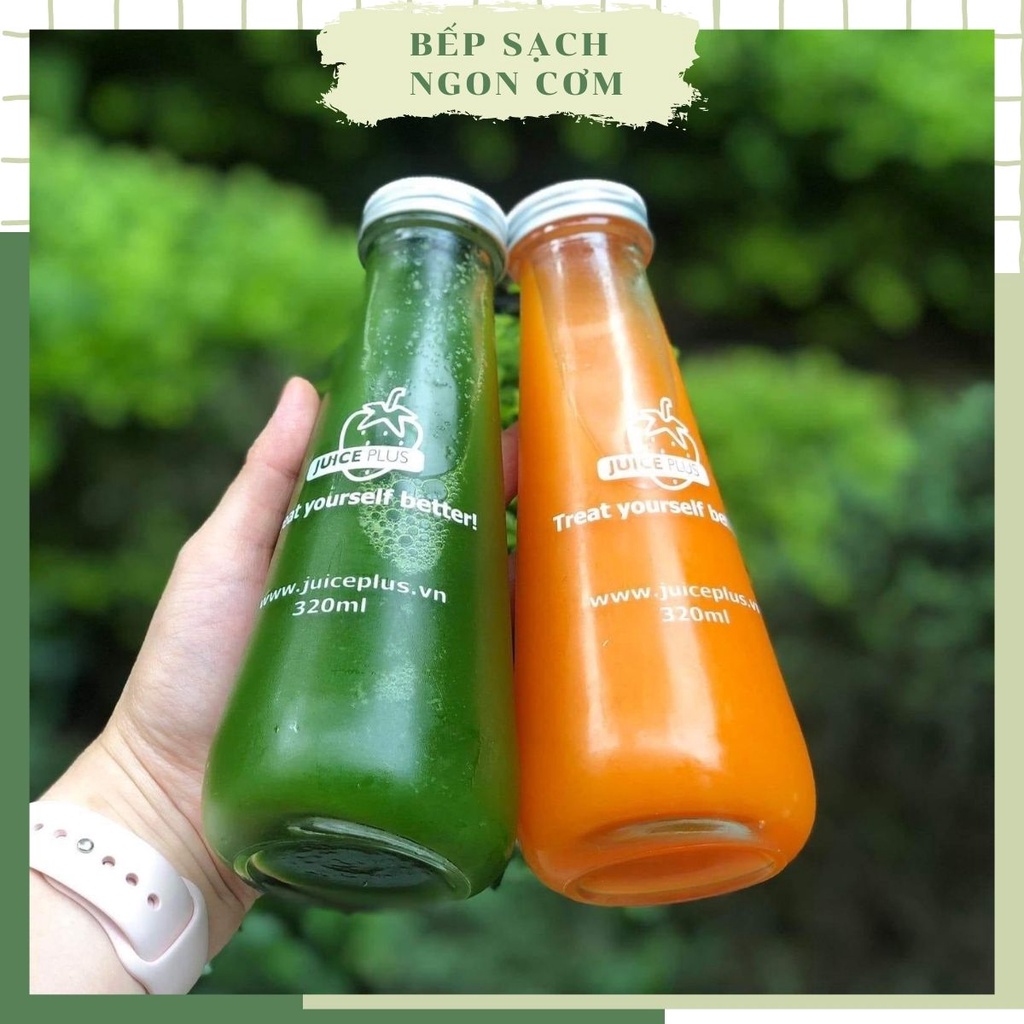 Chai thủy tinh Chai đựng nước ép Chai đựng sữa hạt an toàn 320ml Juice Plus kèm nắp nhôm không rỉ Made in Vietnam