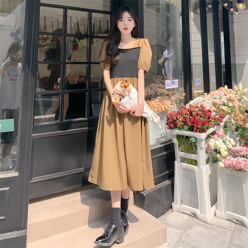 Váy Đầm Liền Quây Ngực Chất Cotton Tay Dài Dáng Xòe Cực Xinh Cho Nữ
