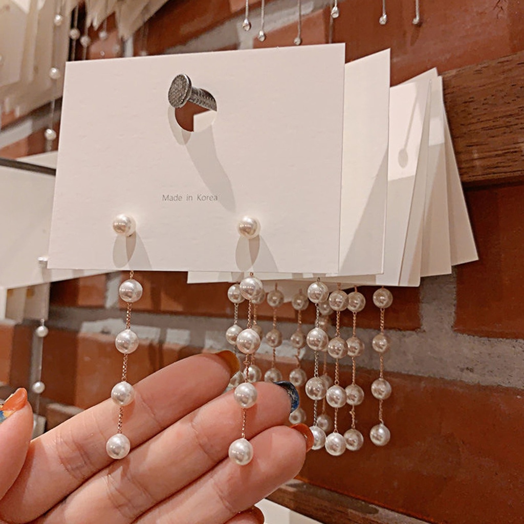 Đôi khuyên tai tua rua đính ngọc trai giả phong cách thời trang cho nữ