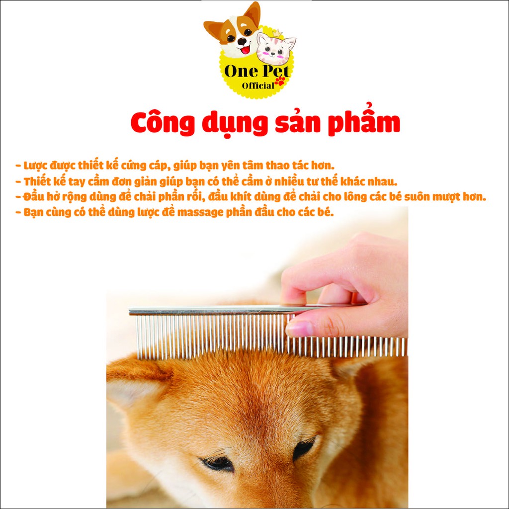 [Mã PET50K giảm Giảm 10% - Tối đa 50K đơn từ 250K] Lược gỡ rối lông Chó, Lược inox 2 đầu gỡ rối - One Pet Shop