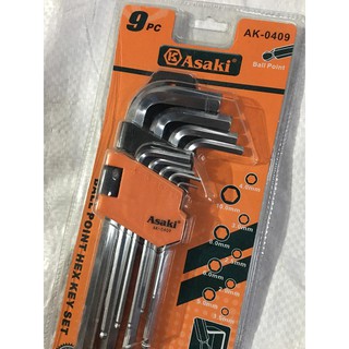Bộ lục giác đầu bi 9 cây ASAKI ngắn AK-0409