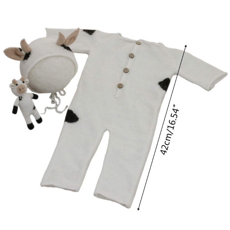 Haha Set 3 Bộ Áo Liền Quần Đan Móc Thủ Công Hình Bò Đội Mũ Bò Sữa Cho Búp Bê Mohair Beani