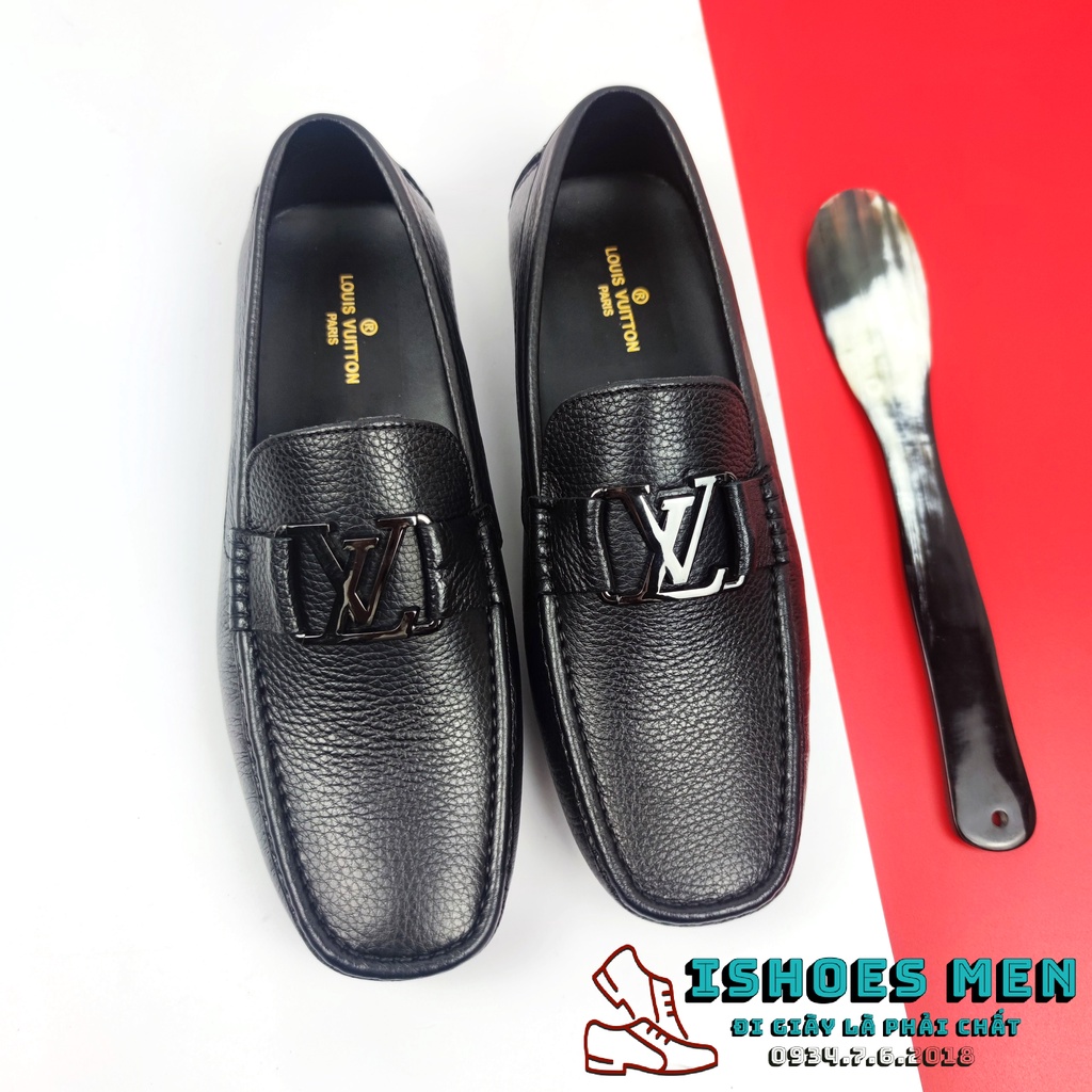 Giày lười da nam, Giày Mọi Moca LV Nam Phiên Bản Giới Hạn All Black Thời Trang Da Bò Xịn Chuẩn Form Nhập Khẩu Full Box