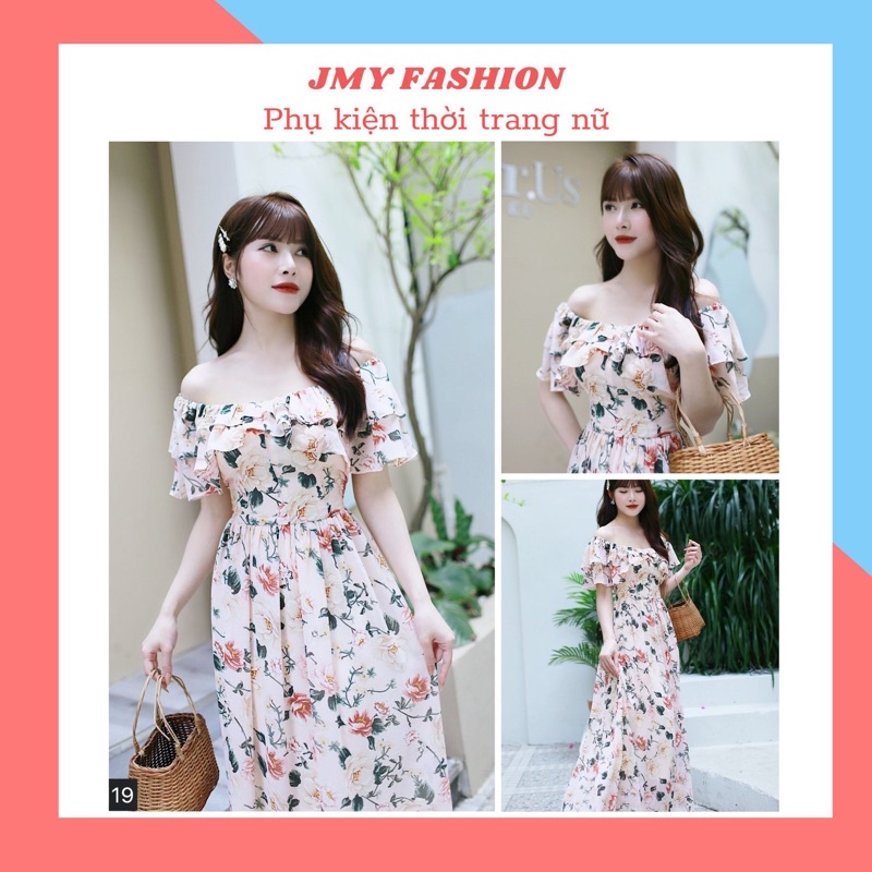 V119 váy hoa voan maxi trễ vai tiểu thư kiểu dáng Hàn Quốc - (MC) Modish and Chic