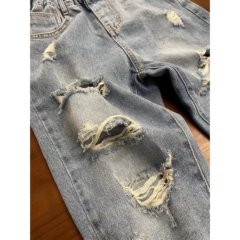 Quần jean BXPB dài thiết kế rách gối thời trang mùa hè cá tính dành cho bé trai 3-15 tuổi